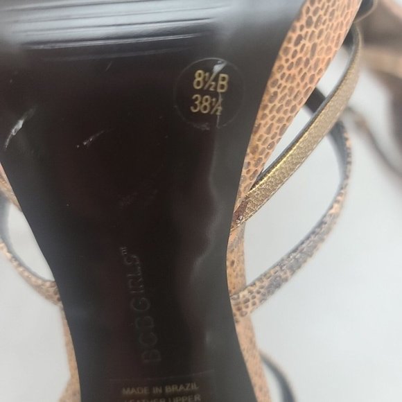 BCBGirls Animal Print Leather T-strap Sparkly Platform Heels 8.5B - Picture 8 of 13